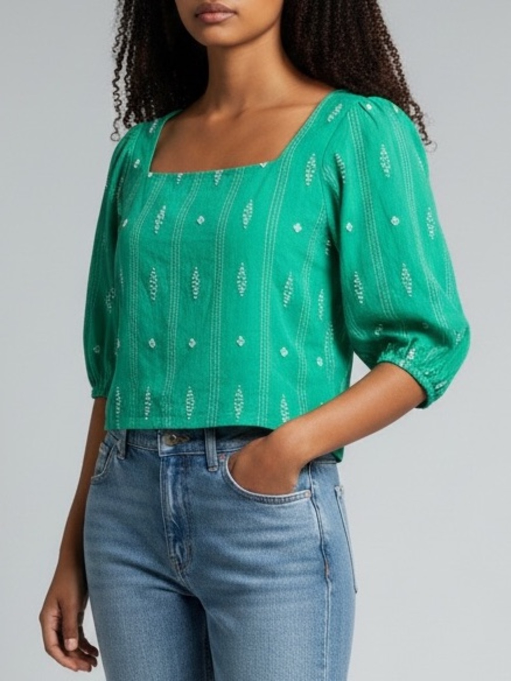 Hurley Square Neckline Smocked Top Green